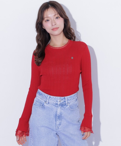JILL by JILL STUART(ジルバイジルスチュアート)の「袖レースシアーリブニット(ニット/セーター・レディース・ホワイト/ブラック/レッド・FREE)」の11枚目の写真