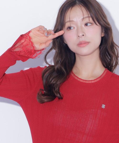 JILL by JILL STUART(ジルバイジルスチュアート)の「袖レースシアーリブニット(ニット/セーター・レディース・ホワイト/ブラック/レッド・FREE)」の13枚目の写真
