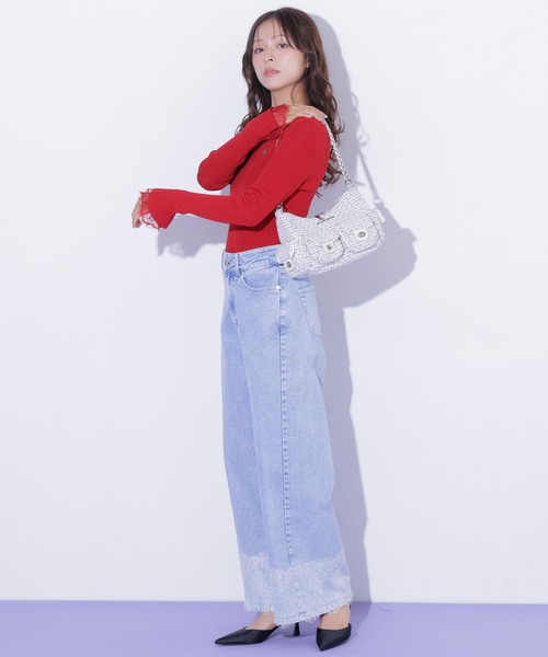 JILL by JILL STUART(ジルバイジルスチュアート)の「袖レースシアーリブニット(ニット/セーター・レディース・ホワイト/ブラック/レッド・FREE)」の17枚目の写真