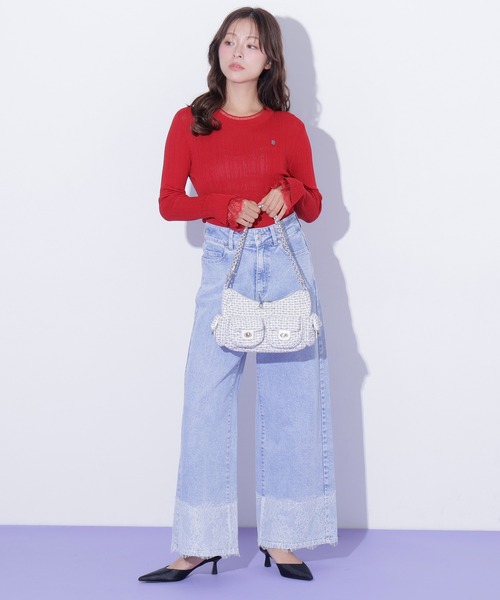JILL by JILL STUART(ジルバイジルスチュアート)の「袖レースシアーリブニット(ニット/セーター・レディース・ホワイト/ブラック/レッド・FREE)」の15枚目の写真