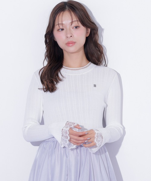 JILL by JILL STUART(ジルバイジルスチュアート)の「袖レースシアーリブニット(ニット/セーター・レディース・ホワイト/ブラック/レッド・FREE)」の20枚目の写真