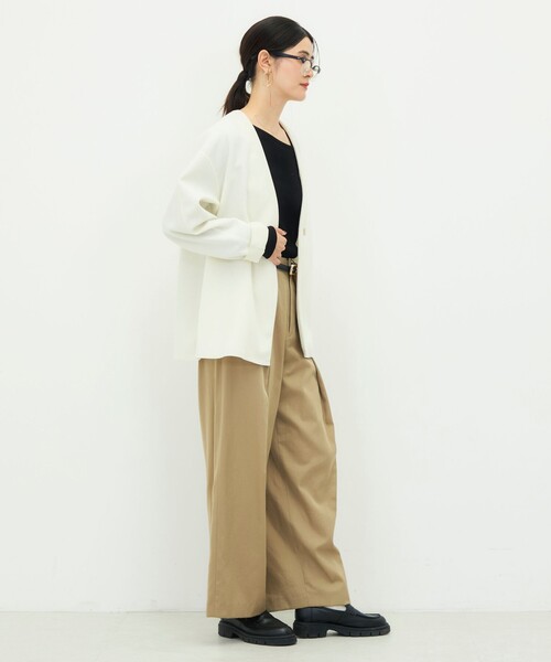 NOLLEY’S（ノーリーズ）の「《防シワ/ストレッチ》ウォッシャブルストレッチジャージハオリ（ブルゾン・レディース・オフホワイト/グレイッシュベージュ/ブラック・36/38）」の7枚目の写真