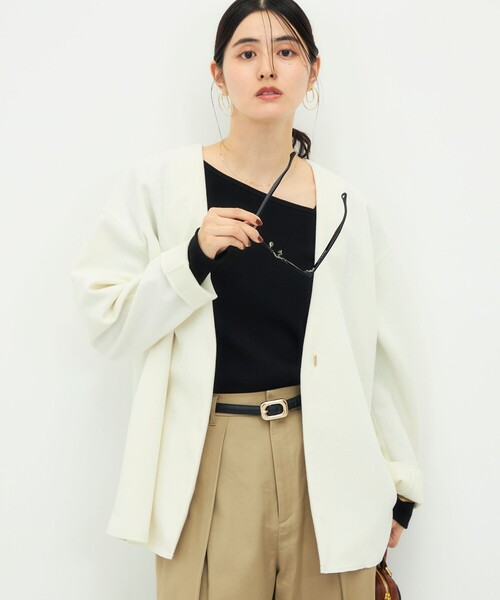 NOLLEY’S（ノーリーズ）の「《防シワ/ストレッチ》ウォッシャブルストレッチジャージハオリ（ブルゾン・レディース・オフホワイト/グレイッシュベージュ/ブラック・36/38）」の10枚目の写真