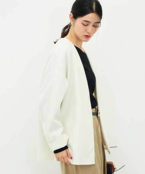 NOLLEY’S（ノーリーズ）の「《防シワ/ストレッチ》ウォッシャブルストレッチジャージハオリ（ブルゾン・レディース・オフホワイト/グレイッシュベージュ/ブラック・36/38）」の14枚目の写真