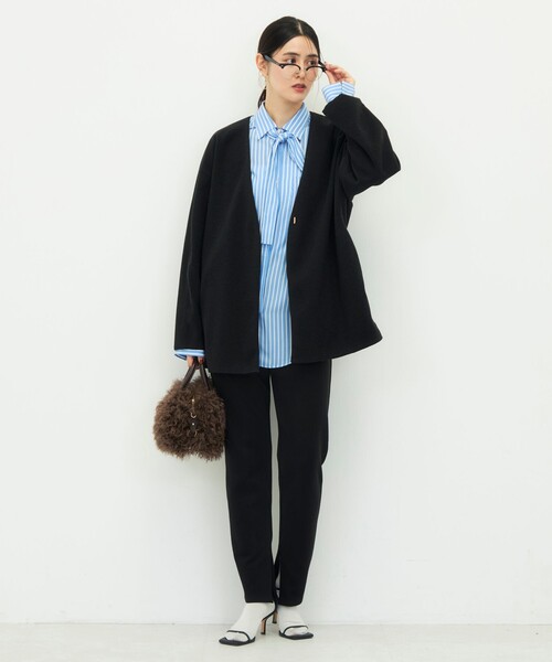 NOLLEY’S（ノーリーズ）の「《防シワ/ストレッチ》ウォッシャブルストレッチジャージハオリ（ブルゾン・レディース・オフホワイト/グレイッシュベージュ/ブラック・36/38）」の17枚目の写真