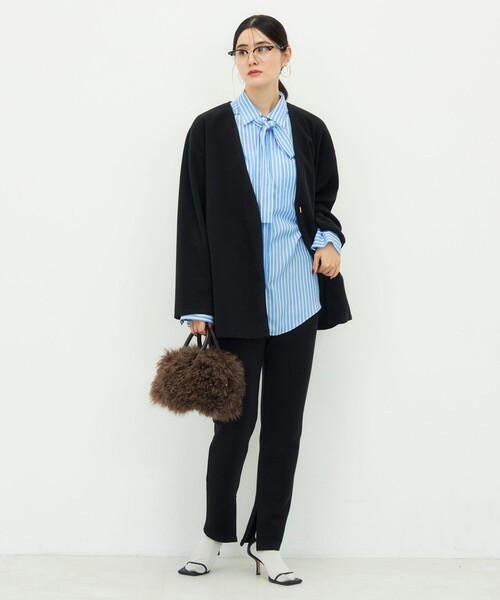 NOLLEY’S（ノーリーズ）の「《防シワ/ストレッチ》ウォッシャブルストレッチジャージハオリ（ブルゾン・レディース・オフホワイト/グレイッシュベージュ/ブラック・36/38）」の18枚目の写真
