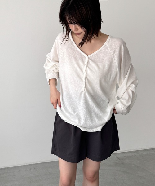 CANAL JEAN（キャナルジーン）の「El mar　ラグランヘンリーロンT（Tシャツ/カットソー・レディース・ブラウン/アッシュ/ホワイト・ONE SIZE）」の2枚目の写真