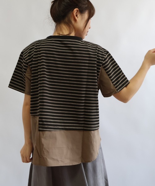 etre relie(エトレリー)の「マルチボーダーシャツレイヤードカットソー(Tシャツ/カットソー・レディース・ブラウン系その他2/ブラック系その他・MEDIUM)」の8枚目の写真