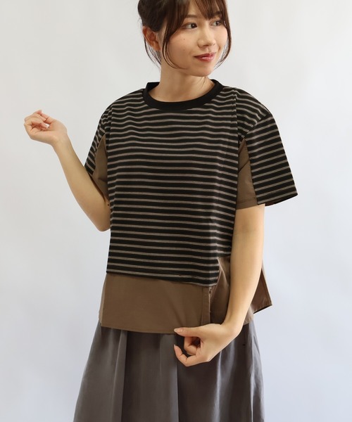 etre relie(エトレリー)の「マルチボーダーシャツレイヤードカットソー(Tシャツ/カットソー・レディース・ブラウン系その他2/ブラック系その他・MEDIUM)」の9枚目の写真