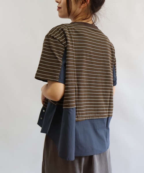 etre relie(エトレリー)の「マルチボーダーシャツレイヤードカットソー(Tシャツ/カットソー・レディース・ブラウン系その他2/ブラック系その他・MEDIUM)」の4枚目の写真