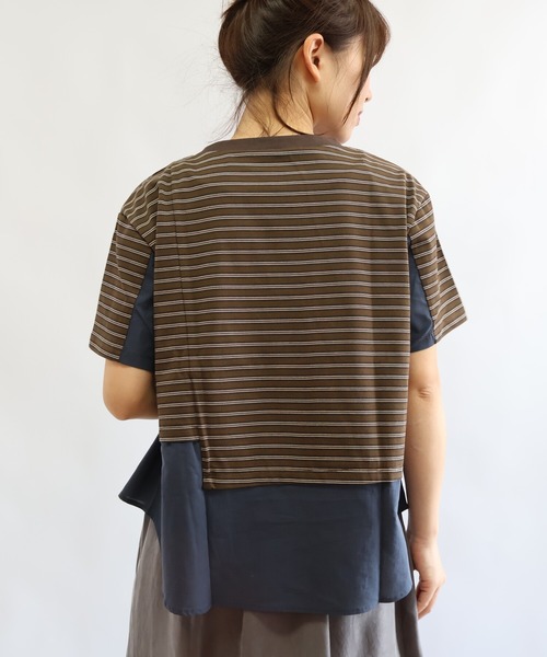 etre relie(エトレリー)の「マルチボーダーシャツレイヤードカットソー(Tシャツ/カットソー・レディース・ブラウン系その他2/ブラック系その他・MEDIUM)」の5枚目の写真