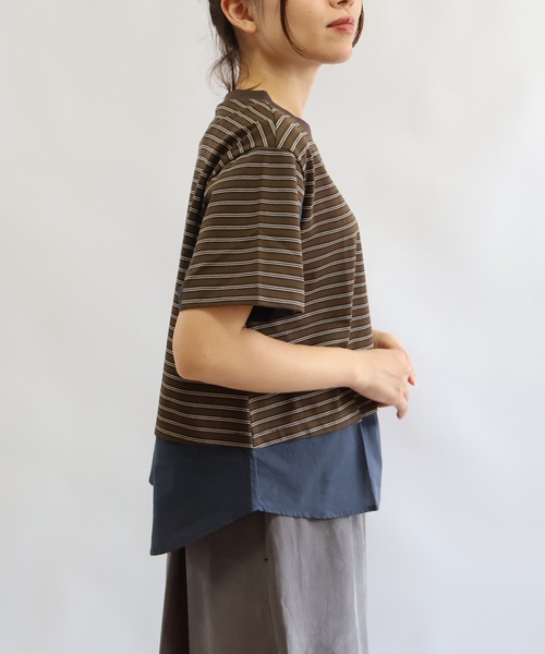 etre relie(エトレリー)の「マルチボーダーシャツレイヤードカットソー(Tシャツ/カットソー・レディース・ブラウン系その他2/ブラック系その他・MEDIUM)」の6枚目の写真