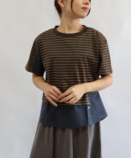 etre relie(エトレリー)の「マルチボーダーシャツレイヤードカットソー(Tシャツ/カットソー・レディース・ブラウン系その他2/ブラック系その他・MEDIUM)」の7枚目の写真