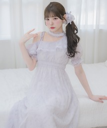 ワンショル花柄ロングワンピース