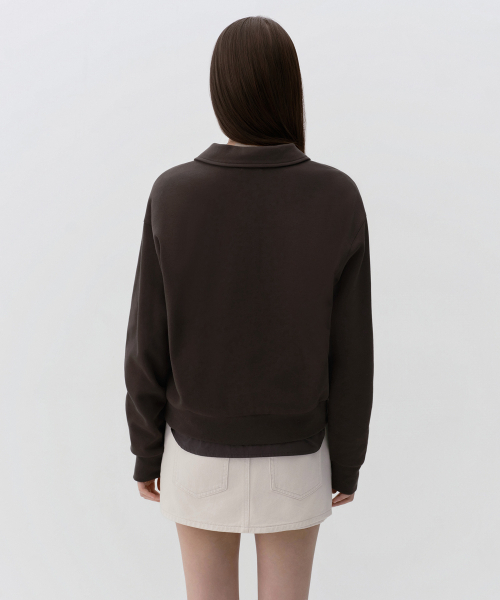 MUSINSA STANDARD WOMAN（ムシンサスタンダードウーマン）の「ウィメンズダブルニットカラー スウェットシャツ [ダークブラウン]（スウェット・レディース・その他・X-SMALL/SMALL/MEDIUM/LARGE）」の4枚目の写真