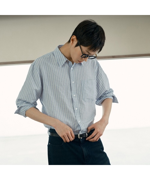 MINDBRIDGE（マインドブリッジ）の「[COUTURE] ストライプ オーバーサイズ 長袖 ポケット付きシャツ - 全3色（シャツ/ブラウス・メンズ・ダークベージュ/クリーム/ライトブルー・105/110/100/95）」の3枚目の写真