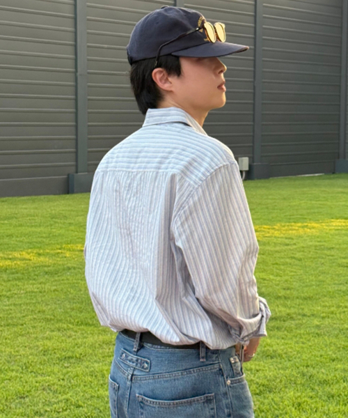 MINDBRIDGE（マインドブリッジ）の「[COUTURE] ストライプ オーバーサイズ 長袖 ポケット付きシャツ - 全3色（シャツ/ブラウス・メンズ・ダークベージュ/クリーム/ライトブルー・105/110/100/95）」の12枚目の写真