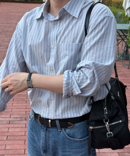 MINDBRIDGE（マインドブリッジ）の「[COUTURE] ストライプ オーバーサイズ 長袖 ポケット付きシャツ - 全3色（シャツ/ブラウス・メンズ・ダークベージュ/クリーム/ライトブルー・105/110/100/95）」の14枚目の写真