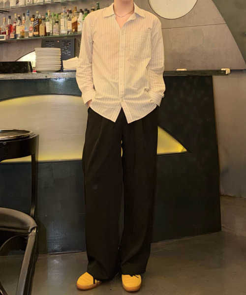 MINDBRIDGE（マインドブリッジ）の「[COUTURE] ストライプ オーバーサイズ 長袖 ポケット付きシャツ - 全3色（シャツ/ブラウス・メンズ・ダークベージュ/クリーム/ライトブルー・105/110/100/95）」の19枚目の写真