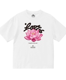 NOBOUND(ノーバウンド) 半袖Tシャツ 蓮 花 フラワー柄 プリント ボックスシルエット トップス カットソー レディース ユニセックス ストリート