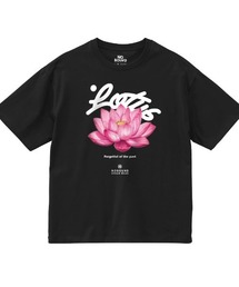 NOBOUND(ノーバウンド) 半袖Tシャツ 蓮 花 フラワー柄 プリント ボックスシルエット トップス カットソー レディース ユニセックス ストリート