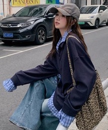 チェックシャツドッキング ハーフジップスウェット