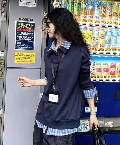 AVYL(アヴィル)の「チェックシャツドッキング ハーフジップスウェット(スウェット・レディース・グレー/ネイビー・M)」の10枚目の写真