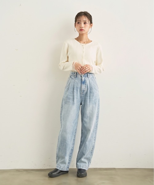 mil(ミル)の「バレルレッグ デニムパンツ【588225】(デニムパンツ・レディース・インディゴブルー/ブラウン/サックスブルー・S-Short/S-Regular/M-Short/M-Regular)」の2枚目の写真