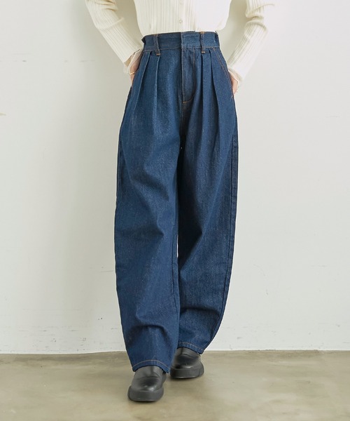 mil(ミル)の「バレルレッグ デニムパンツ【588225】(デニムパンツ・レディース・インディゴブルー/ブラウン/サックスブルー・S-Short/S-Regular/M-Short/M-Regular)」の3枚目の写真