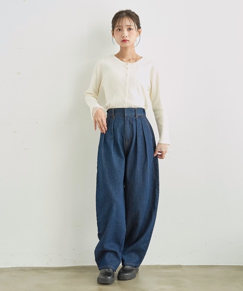 mil(ミル)の「バレルレッグ デニムパンツ【588225】(デニムパンツ・レディース・インディゴブルー/ブラウン/サックスブルー・S-Short/S-Regular/M-Short/M-Regular)」の4枚目の写真