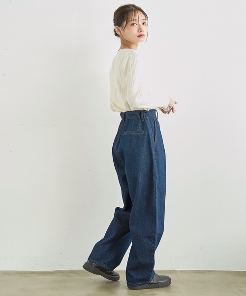 mil(ミル)の「バレルレッグ デニムパンツ【588225】(デニムパンツ・レディース・インディゴブルー/ブラウン/サックスブルー・S-Short/S-Regular/M-Short/M-Regular)」の7枚目の写真