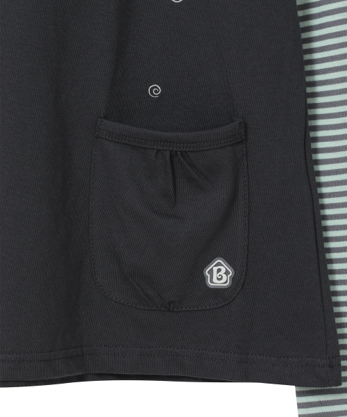 BAUF（バウフ）の「ボタンレイヤードフードロングスリーブ[チャコール]（Tシャツ/カットソー・レディース・その他・FREE）」の7枚目の写真