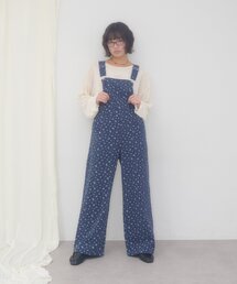 【umm.】リボンポケット花柄サロペット
