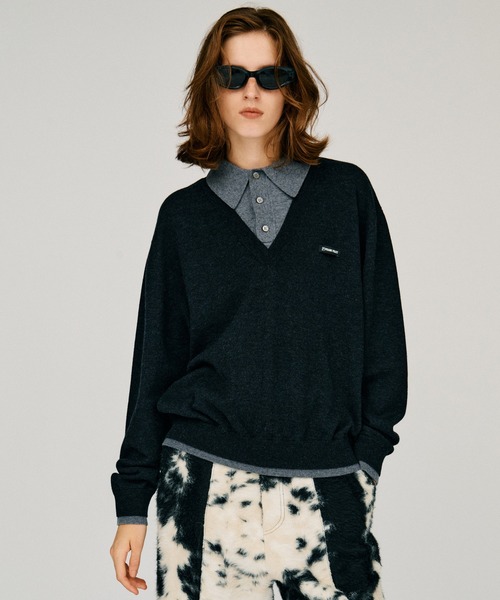 PRANK PROJECT(プランクプロジェクト)の「【2026Winter Pre-Order】レイヤードポロニットトップ / Layered Polo Knit Top(ニット/セーター・レディース・グリーン/ブラウン/グレー/チャコールグレー・FREE)」の2枚目の写真