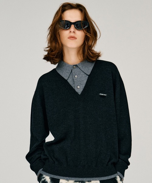 PRANK PROJECT(プランクプロジェクト)の「【2026Winter Pre-Order】レイヤードポロニットトップ / Layered Polo Knit Top(ニット/セーター・レディース・グリーン/ブラウン/グレー/チャコールグレー・FREE)」の9枚目の写真