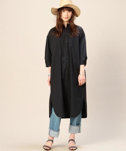 BEAUTY&YOUTH UNITED ARROWS(ビューティーアンドユースユナイテッドアローズ)の「BY タイプライターバンドカラーシャツ8分袖ワンピース◆(ワンピース・レディース・ブラック/ベージュ・FREE)」の2枚目の写真