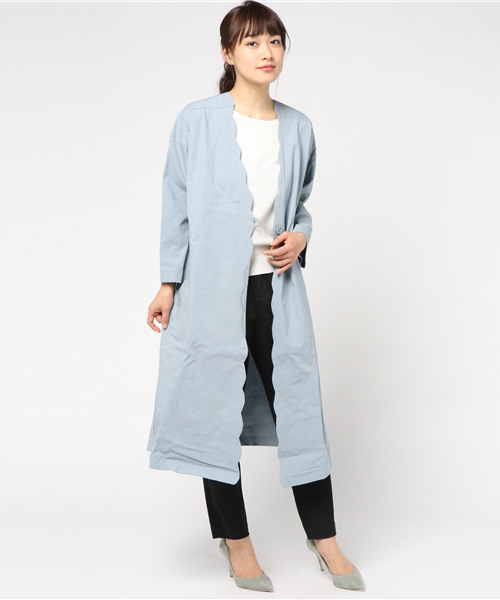 MERLOT（メルロー）の「スカラップV開きノーカラーコート5786（ノーカラージャケット・レディース・ベージュ/カーキ/ライトブルー・FREE）」の9枚目の写真