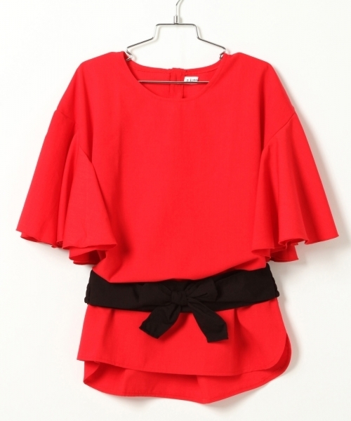 GLOBAL WORK(グローバルワーク)の「【ジュニア】ベルトツキフレアソデプルオーバー/761690(シャツ/ブラウス・キッズ・イエロー/レッド/ホワイト・MEDIUM/LARGE)」の3枚目の写真