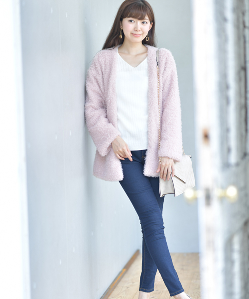 rps（アールピーエス）の「プードルファーノーカラーカーデ（カーディガン/ボレロ・レディース・ブラウン/ピンクベージュ/グレイッシュベージュ/アイボリー・M）」の5枚目の写真