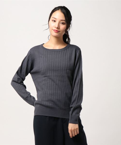 AMERICAN HOLIC(アメリカンホリック)の「・8col.Uネックリブニットプルオーバー(ニット/セーター・レディース・その他24/ネイビー/ピンク/ミント/その他26/イエロー/オフホワイト/ブラック・M/L)」の2枚目の写真