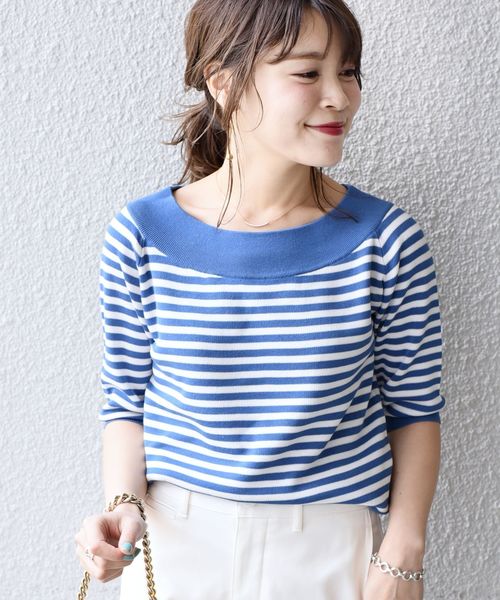 SHIPS(シップス)の「コットンボートネックプルオーバー◇(ニット/セーター・レディース・スカイブルー/ブラック/ベージュ/ピンク系その他・ONE SIZE)」の4枚目の写真