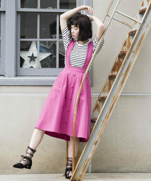 OLIVE des OLIVE（オリーブデオリーブ）の「サス付きイレヘムスカート（スカート・レディース・ブラック/カーキ/ピンク/キナリ・FREE）」の4枚目の写真