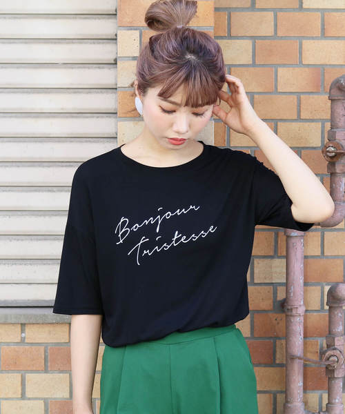 reca（レカ）の「ゆるテロ 落ち感でシンプルだけどオシャレ◇ゆったり 筆記体ロゴTシャツ（Tシャツ/カットソー・レディース・ホワイト/ブラック/キナリ・FREE）」の7枚目の写真