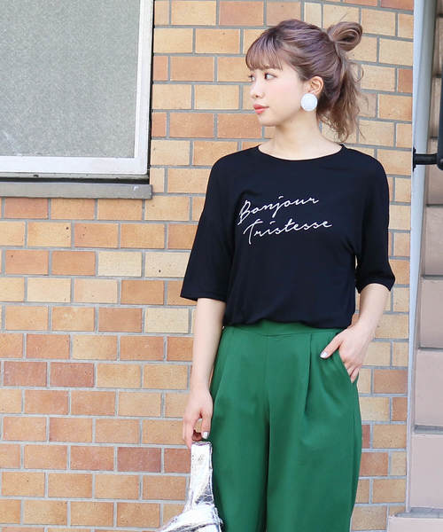 reca（レカ）の「ゆるテロ 落ち感でシンプルだけどオシャレ◇ゆったり 筆記体ロゴTシャツ（Tシャツ/カットソー・レディース・ホワイト/ブラック/キナリ・FREE）」の9枚目の写真