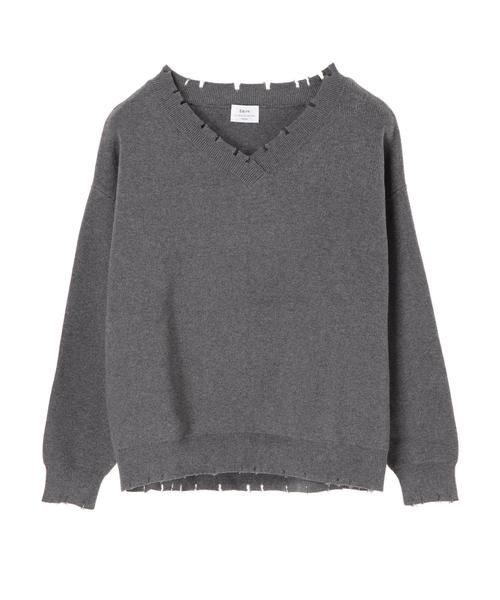 YECCA VECCA（イェッカヴェッカ）の「ダメージVネックニット（ニット/セーター・レディース・ベージュ/パープル/ブラウン/グレー・FREE）」の5枚目の写真