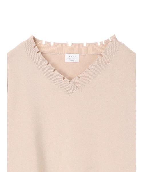 YECCA VECCA（イェッカヴェッカ）の「ダメージVネックニット（ニット/セーター・レディース・ベージュ/パープル/ブラウン/グレー・FREE）」の11枚目の写真