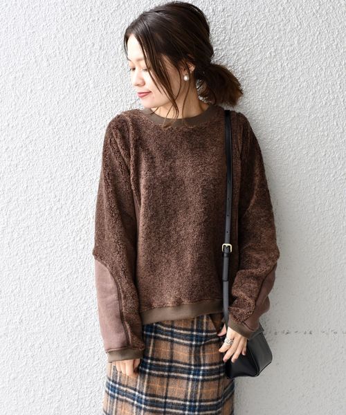 liflattie ships(リフラティ シップス)の「liflattie ships:ボアコンビトップス◇(Tシャツ/カットソー・レディース・ライトグレー/ブラウン/ネイビー・SMALL/MEDIUM)」の2枚目の写真