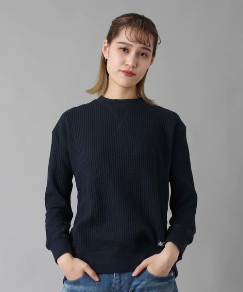 Burner(バーナー)の「【Nanea】ビッグワッフル クルーネックプルオーバー ビッグシルエット(Tシャツ/カットソー・レディース・ワイン/ネイビー/イエロー・FREE)」の2枚目の写真