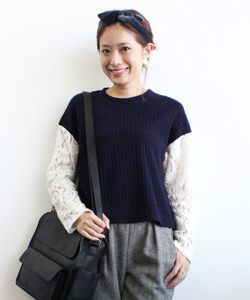 mystic（ミスティック）の「【mystic20th】レース袖P/O（Tシャツ/カットソー・レディース・ブラック/キャメル/グレー/オフホワイト/ネイビー/ブルー系その他/イエロー系その他/ベージュ・ﾌﾘ-）」の7枚目の写真