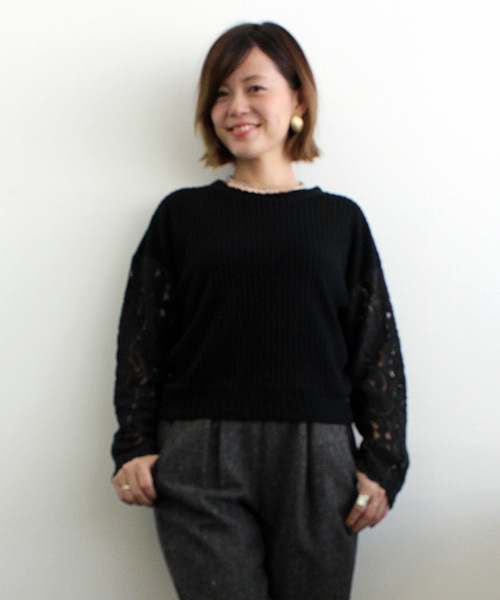 mystic（ミスティック）の「【mystic20th】レース袖P/O（Tシャツ/カットソー・レディース・ブラック/キャメル/グレー/オフホワイト/ネイビー/ブルー系その他/イエロー系その他/ベージュ・ﾌﾘ-）」の4枚目の写真